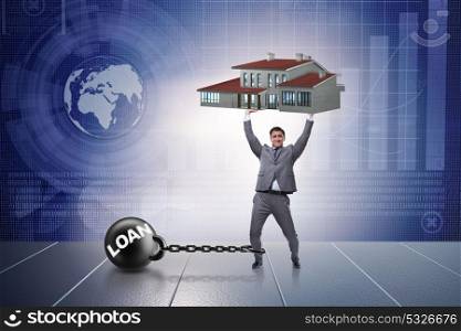 Businessman in mortgage debt financing concept
