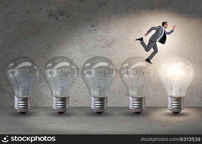 Businessman in new idea concept with light bulb