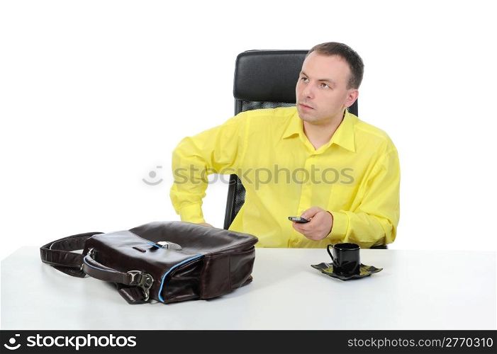 Businessman in office. Isolated on white background