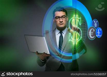 Businessman in online currency trading concept