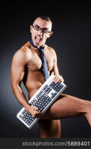Businessman in pants with keyboard