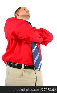 Businessman in red shirt with his hands crossed