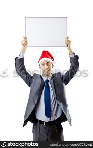 Businessman in santa hat with blank message