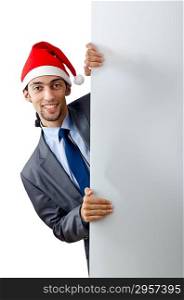Businessman in santa hat with blank message