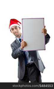 Businessman in santa hat with blank message