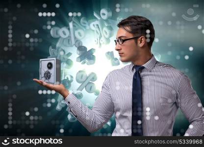 Businessman in security concept with safe