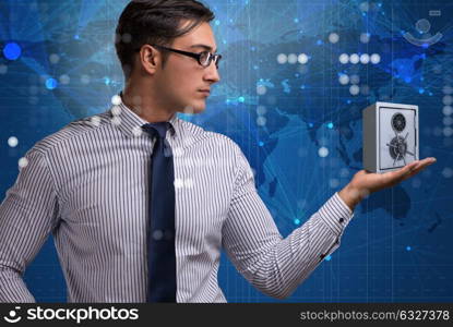 Businessman in security concept with safe