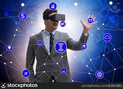 Businessman in smart office concept with vr