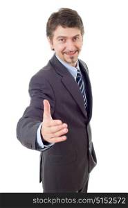 businessman in suit offering to shake the hand, isolated