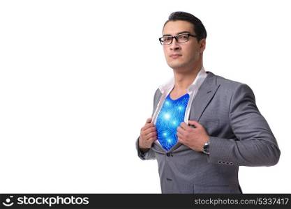 Businessman in superhero concept isolated on white