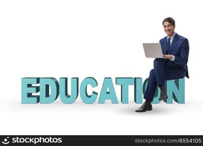 Businessman in telelearning concept with laptop