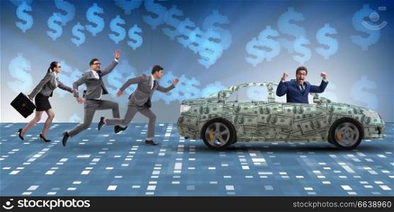 Businessman in the business concept with dollar car. The businessman in the business concept with dollar car