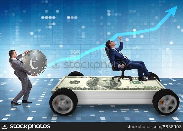 Businessman in the business concept with dollar car. The businessman in the business concept with dollar car