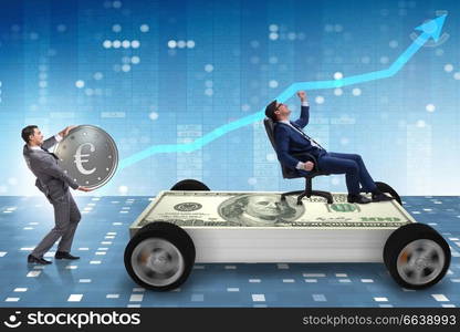 Businessman in the business concept with dollar car. The businessman in the business concept with dollar car