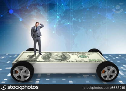 Businessman in the business concept with dollar car