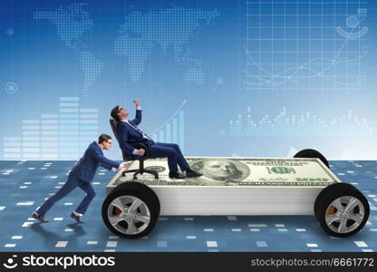 Businessman in the business concept with dollar car