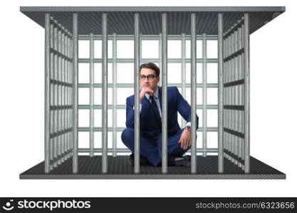 Businessman in the cage isolated on white