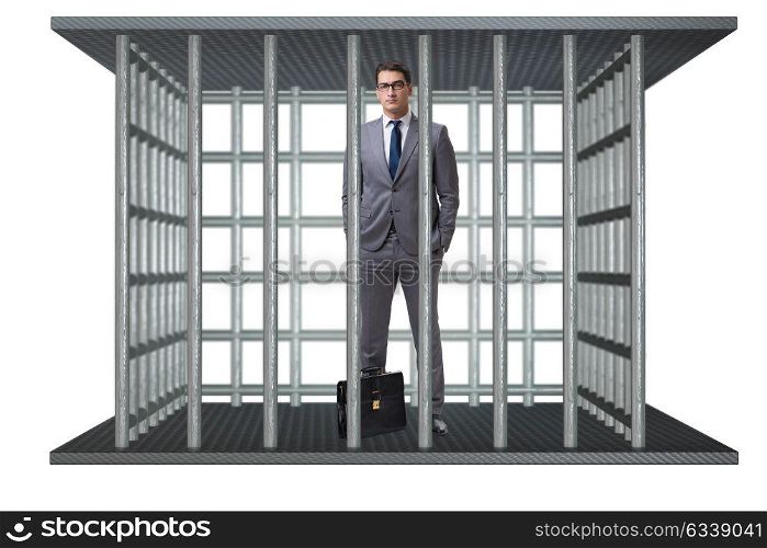 Businessman in the cage isolated on white