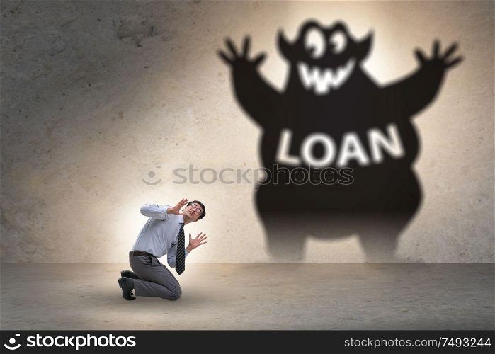 Businessman in the debt and loan concept. Businessman in debt and loan concept