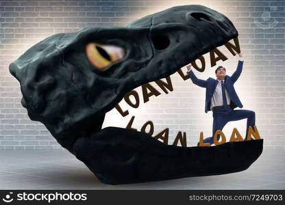 Businessman in the jaws of debt and loan