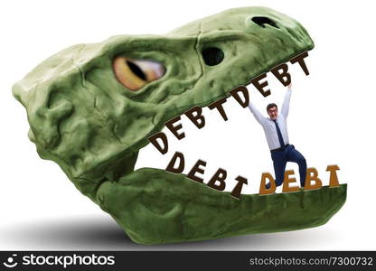 Businessman in the jaws of debt and loan