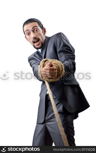 Businessman in the tug of war concept