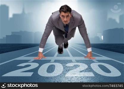 Businessman in the year 2020 concept. Businessman in new year 2020 concept