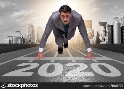 Businessman in the year 2020 concept. Businessman in new year 2020 concept