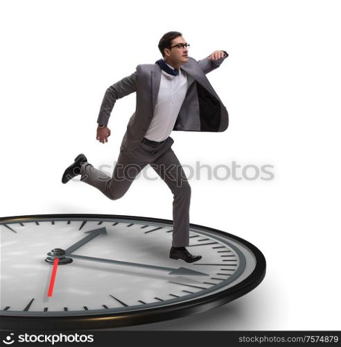 Businessman in time management concept. The businessman in time management concept