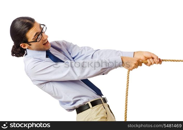 Businessman in tug of war concept