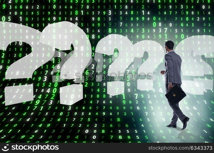 Businessman in uncertainty concept with question marks