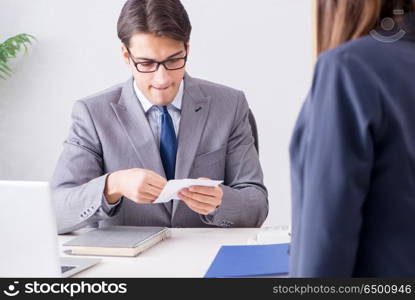 Businessman in unethical business concept with bribe