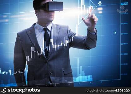 Businessman in virtual reality trading on stock market