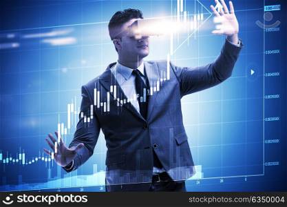 Businessman in virtual reality trading on stock market
