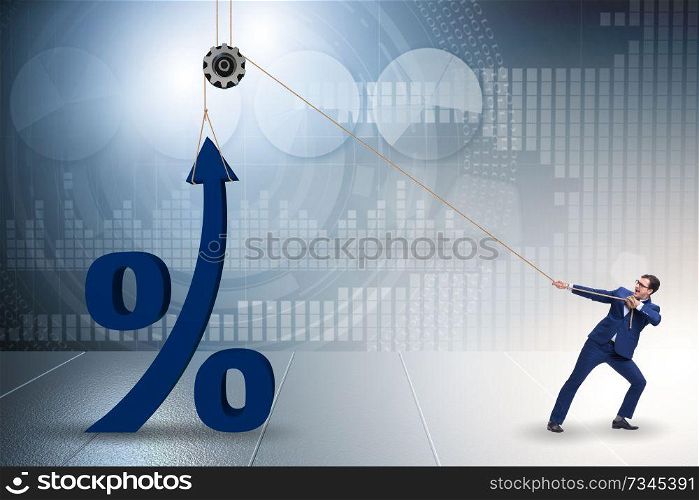 Businessman increasing interest rate in market