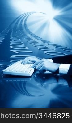 businessman input data information on keyboard