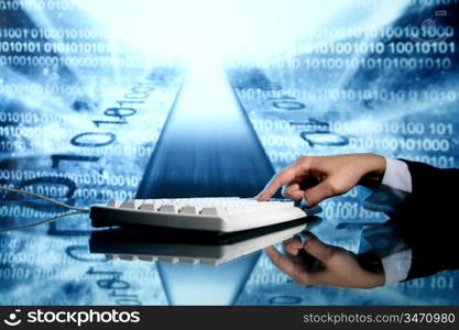 businessman input data information on keyboard