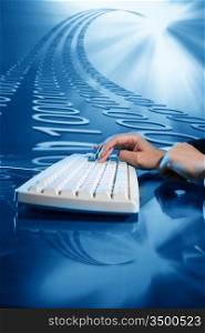 businessman input data information on keyboard