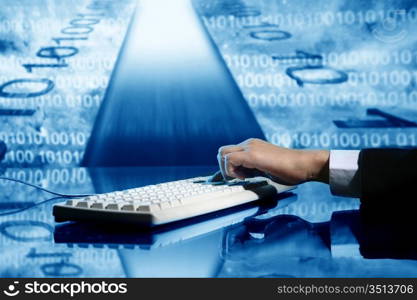 businessman input data information on keyboard