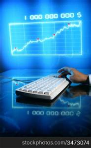 businessman input finance data information on keyboard