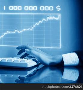 businessman input finance data information on keyboard