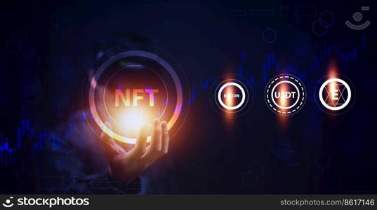 Businessman investor invest on NFT Non-Fungible Token Cryptocurrency digital asset for future