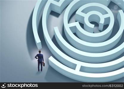 Businessman is trying to escape from maze labyrinth. The businessman is trying to escape from maze labyrinth