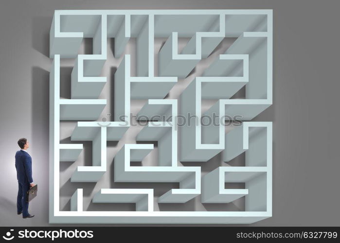 Businessman is trying to escape from maze labyrinth