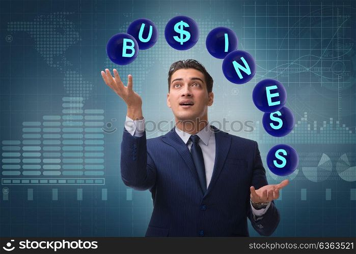 Businessman juggling between various priorities in business