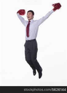 Businessman Jumping and Cheering