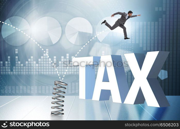 Businessman jumping from spring in business concept