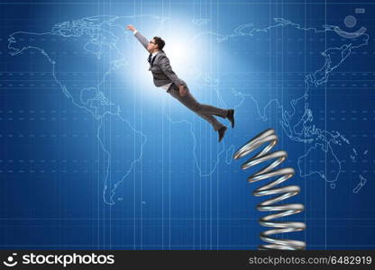 Businessman jumping from spring in promotion concept