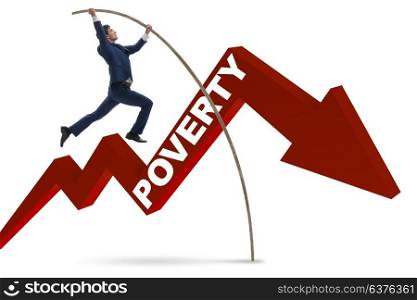 Businessman jumping over poverty in business concept