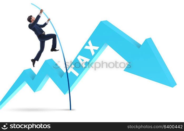 Businessman jumping over tax in tax evasion avoidance concept
